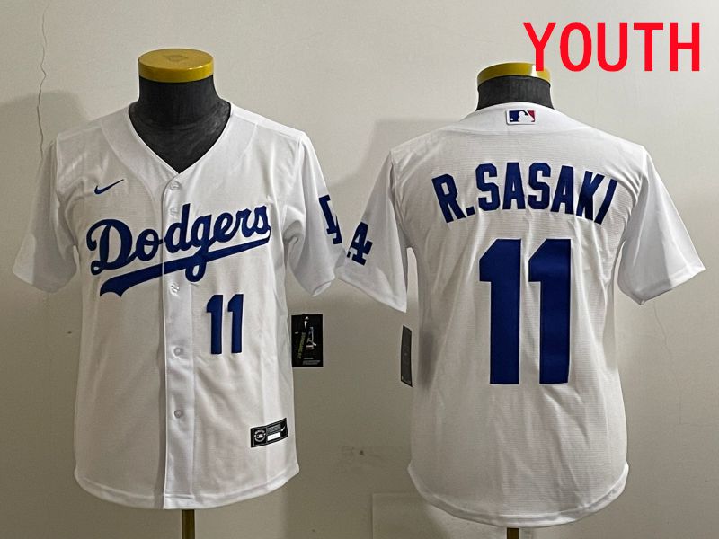 Youth Los Angeles Dodgers #11 R.Sasaki White Game 2025 Nike MLB Jersey style 2